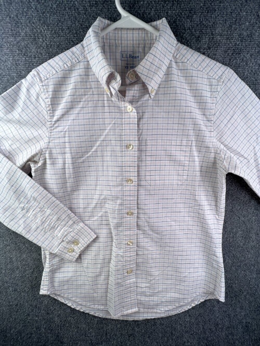 LL Bean Shirt Womens XS Reg Button Up Long Sleeve Pink Blue White Plaid Check